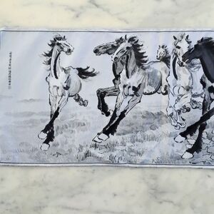 RARE FIND! NWOT. Vintage Chinese Art Six Galloping Horses Black & White Brocade.